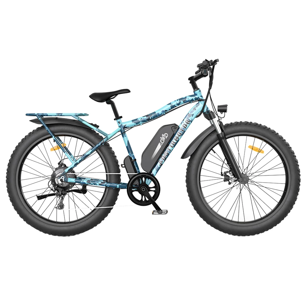 Cheap โ AOSTIRMOTOR S07-F Electric Bike 26*4.0'' Fat Tire 48V 13Ah Battery 750W Motor 7 Speed Shimano Gear - Ocean Blue Camo ๐