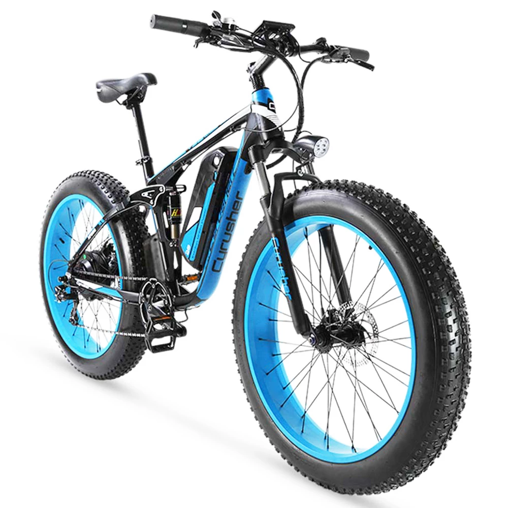 Buy π Cyrusher XF800 Electric Bike Full Suspension 26'' x 4'' Fat Tires 750W Motor 13Ah Removable Battery 28mph Top Speed - Blue π - Image 2