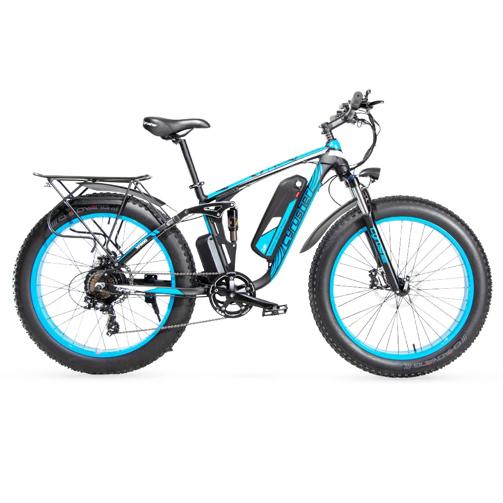 Buy π Cyrusher XF800 Electric Bike Full Suspension 26'' x 4'' Fat Tires 750W Motor 13Ah Removable Battery 28mph Top Speed - Blue π - Image 3