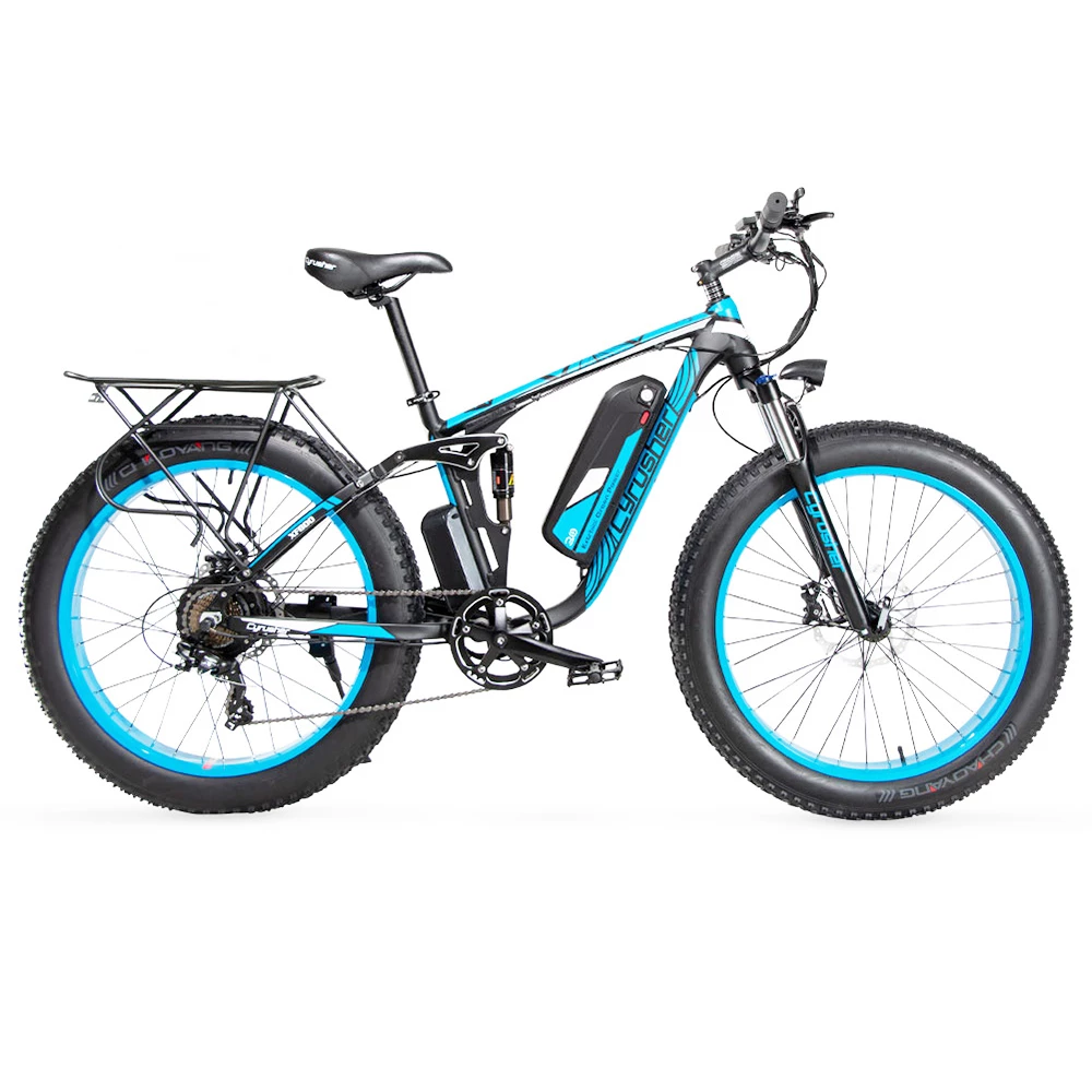 Buy π Cyrusher XF800 Electric Bike Full Suspension 26'' x 4'' Fat Tires 750W Motor 13Ah Removable Battery 28mph Top Speed - Blue π - Image 4