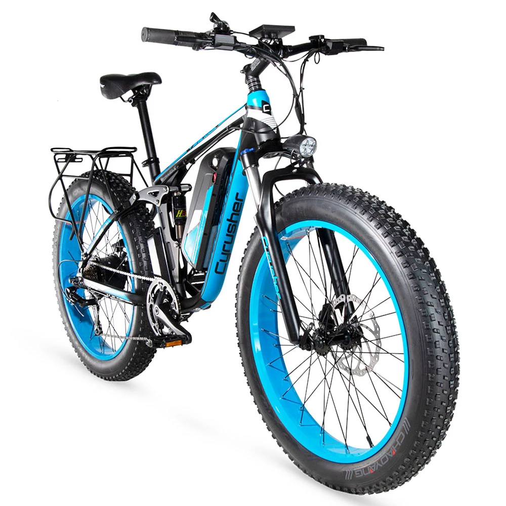 Buy π Cyrusher XF800 Electric Bike Full Suspension 26'' x 4'' Fat Tires 750W Motor 13Ah Removable Battery 28mph Top Speed - Blue π - Image 5