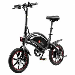 Brand new 🛒 DYU D3F with Pedal Folding Moped Electric Bike 14 Inch Inflatable Rubber Tires 240W Motor 10Ah Battery Max Speed 25km/h Up To 45km Range Dual Disc Brakes Adjustable Height - Black 🥰