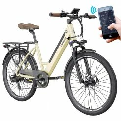 Cheapest ๐งจ FAFREES F26 Pro City E-Bike 26 Inch Step-through Electric Bicycle 25Km/h 250W Motor 36V 10Ah Embedded Removable Battery Shimano 7 Speed Dual Disc Brakes APP Connect - Golden ๐