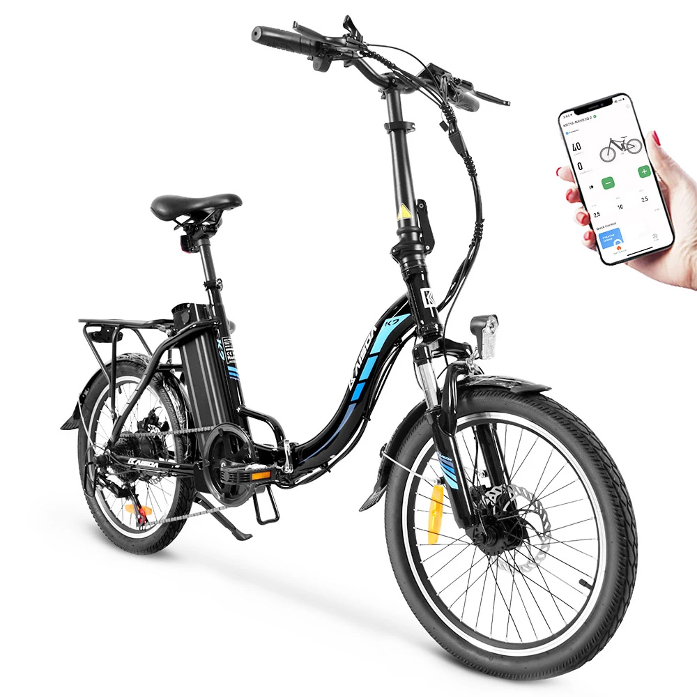 Best deal π₯ KAISDA K7 Folding Electric Moped Bike 20*1.95 Inch Tire 350W Motor 25-28Km/h Max Speed Mountain Bicycle SHIMANO 21-Speed APP Control - Black π
