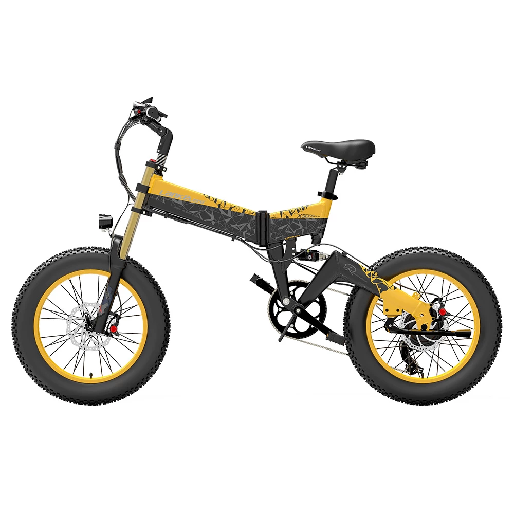 New β€οΈ LANKELEISI X3000 Plus Folding Electric Mountain Bike Big Fork 20*4.0 Inch Fat Tires 48V 1000W Motor 17.5Ah Battery 43Km/h Max Speed Shimano 7-Speed Gear IP54 Waterproof - Black & Yellow 𧨠- Image 2