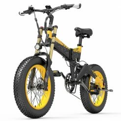 New ❤️ LANKELEISI X3000 Plus Folding Electric Mountain Bike Big Fork 20*4.0 Inch Fat Tires 48V 1000W Motor 17.5Ah Battery 43Km/h Max Speed Shimano 7-Speed Gear IP54 Waterproof - Black & Yellow 🧨