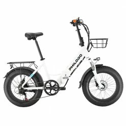 Coupon 🌟 PHILODO H4 Foldable Step-Thru Fat Bike 20 Inch 48V 13Ah Removable Battery 250W Motor 25km/h Dual Brakes - White 🌟