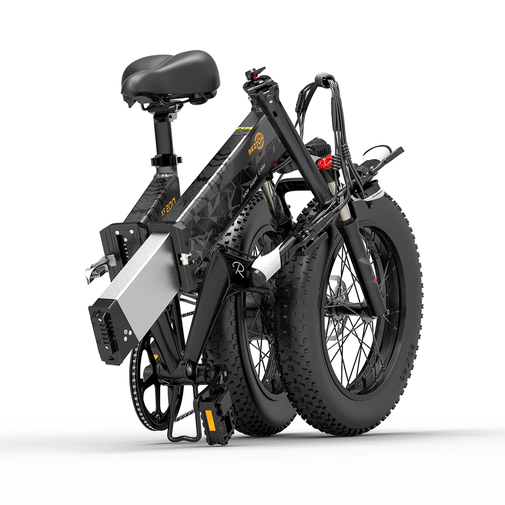 Brand new π BEZIOR XF200 Folding Electric Bike 48V 15Ah Battery 1000W Motor 20x4.0 inch Fat Tire Aluminum Alloy Frame Shimano 7-speed Shift Max Speed 40km/h 130KM Power-assisted mileage Range LCD Display IP54 Waterproof - Black β - Image 6