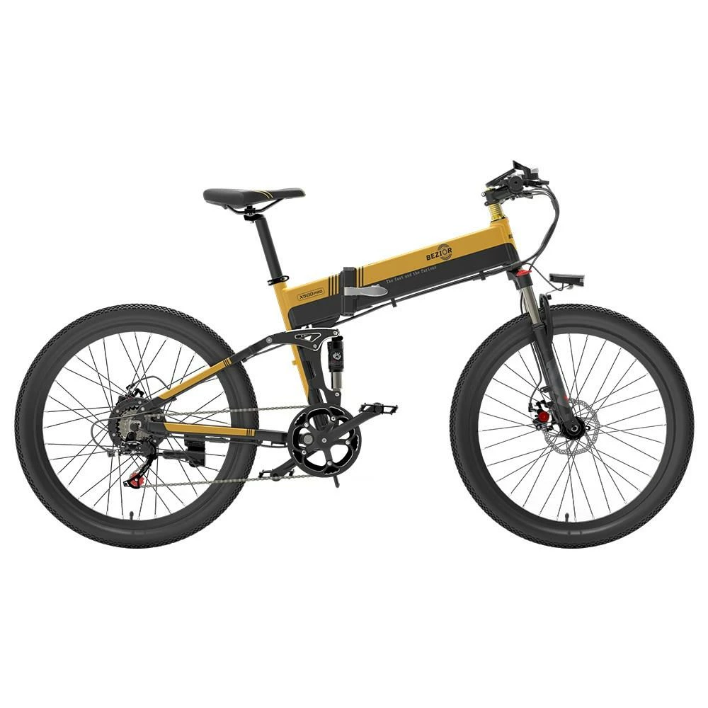Coupon π₯ BEZIOR X500 Pro-FT Folding Electric Bike Bicycle 48V 10.4Ah Battery 500W Motor 26 inch Tire Aluminum Alloy Frame Shimano 7-speed Shift Max Speed 30km/h 100KM Power-assisted mileage Range LCD Display IP54 waterproof - Black Yellow π―