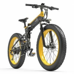 Brand new ๐ฏ BEZIOR X1500 Fat Tire Folding Electric Mountain Bike 12.8Ah Battery BMS 1500W Motor 26*4.0 Wheels Aluminum Alloy Frame Shimano 27-speed Shifter Max Speed 40km/h 100KM Power-assisted Range IP54 Oil Disc Brake MTB - Black Yellow ๐