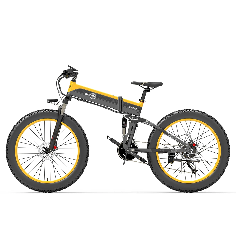 Best deal π BEZIOR X500 Fat Tire Folding Electric Mountain Bike 12.8Ah Removable Battery BMS 500W Brushless Motor 26*4.0 Wheels Aluminum Alloy Frame Shimano 27-speed Shifter Max Speed 35km/h 100KM Power-assisted Range IP54 Oil Disc Brake - Black Yellow π - Image 4