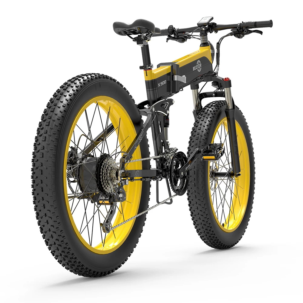 Best deal π BEZIOR X500 Fat Tire Folding Electric Mountain Bike 12.8Ah Removable Battery BMS 500W Brushless Motor 26*4.0 Wheels Aluminum Alloy Frame Shimano 27-speed Shifter Max Speed 35km/h 100KM Power-assisted Range IP54 Oil Disc Brake - Black Yellow π - Image 3