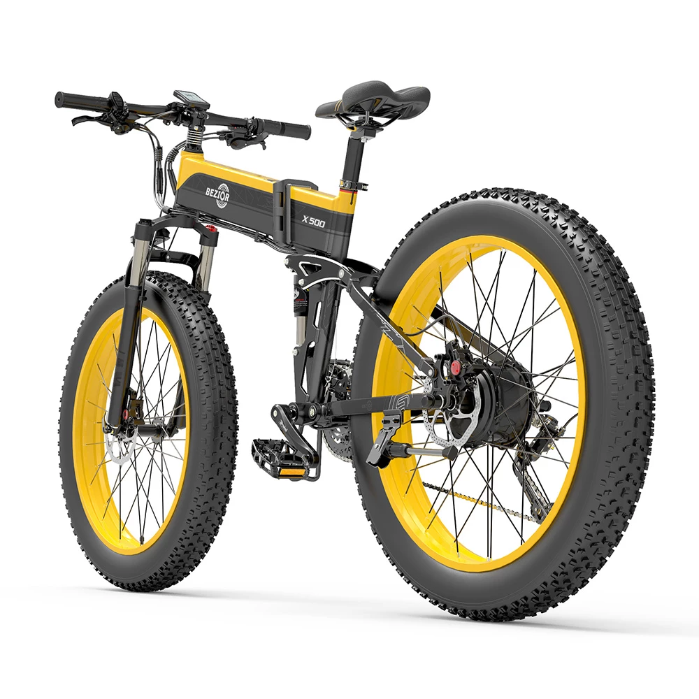 Best deal π BEZIOR X500 Fat Tire Folding Electric Mountain Bike 12.8Ah Removable Battery BMS 500W Brushless Motor 26*4.0 Wheels Aluminum Alloy Frame Shimano 27-speed Shifter Max Speed 35km/h 100KM Power-assisted Range IP54 Oil Disc Brake - Black Yellow π - Image 6