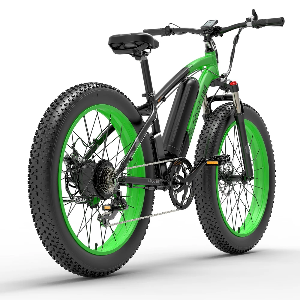 Coupon β¨ GOGOBEST GF600 Electric Bike 48V 13Ah Battery 1000W Motor 26x4.0 inch Fat Tire Aluminum Alloy Frame Shimano 7-speed Shift Max Speed 40km/h 110KM Power-assisted mileage Range LCD Display IP54 Waterproof - Black Green π - Image 4