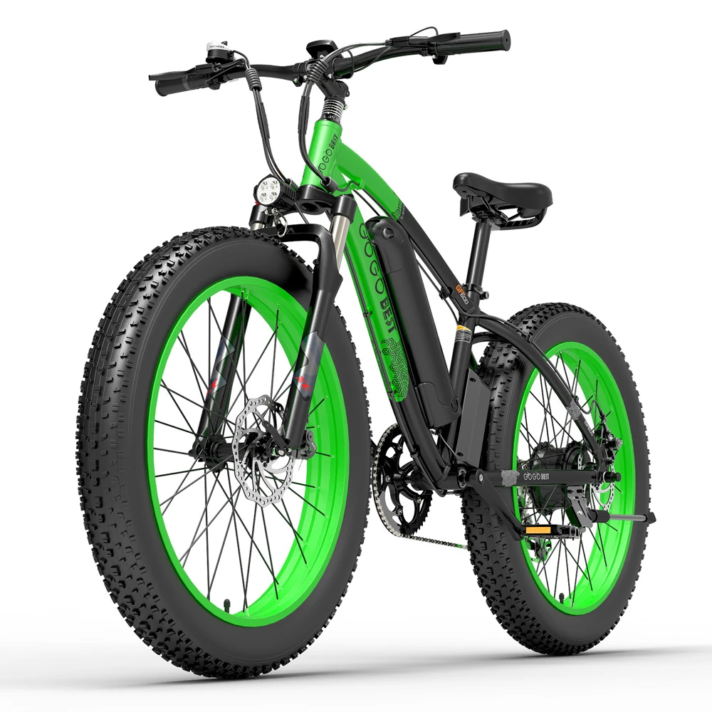 Coupon β¨ GOGOBEST GF600 Electric Bike 48V 13Ah Battery 1000W Motor 26x4.0 inch Fat Tire Aluminum Alloy Frame Shimano 7-speed Shift Max Speed 40km/h 110KM Power-assisted mileage Range LCD Display IP54 Waterproof - Black Green π
