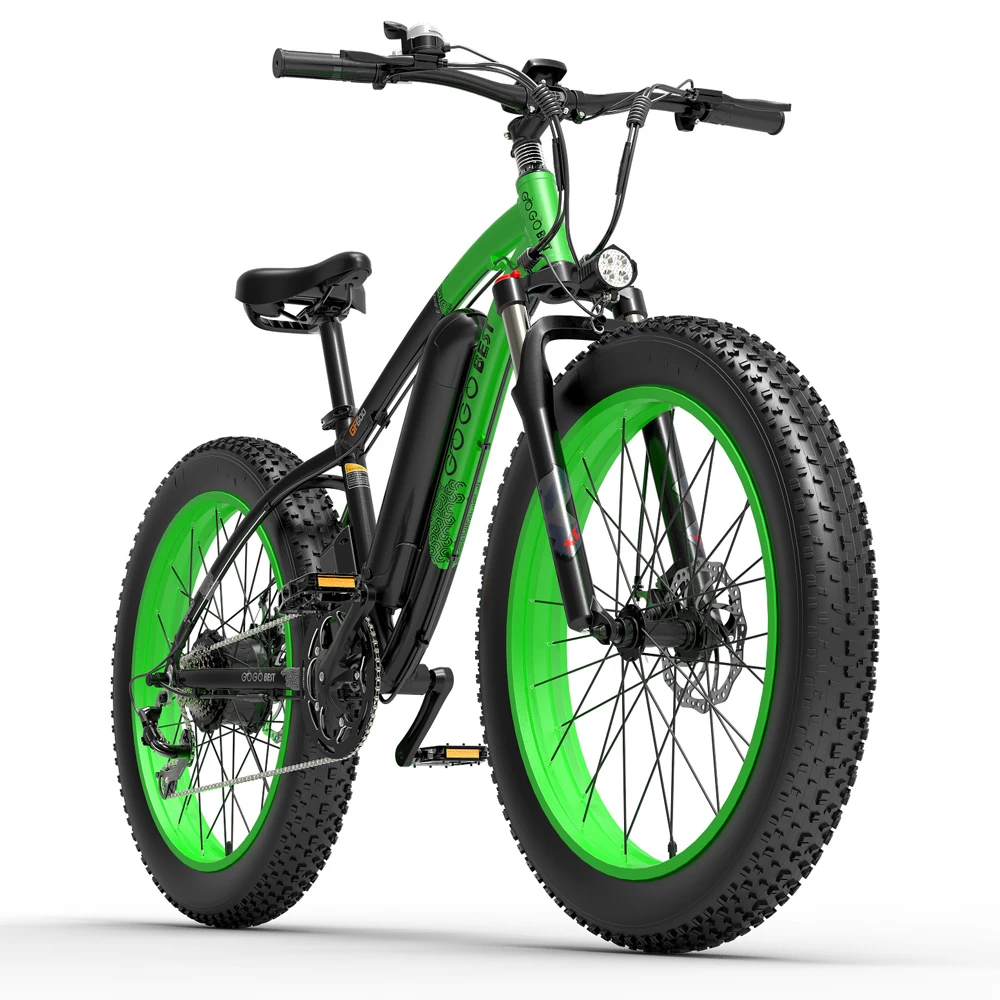 Coupon β¨ GOGOBEST GF600 Electric Bike 48V 13Ah Battery 1000W Motor 26x4.0 inch Fat Tire Aluminum Alloy Frame Shimano 7-speed Shift Max Speed 40km/h 110KM Power-assisted mileage Range LCD Display IP54 Waterproof - Black Green π - Image 3