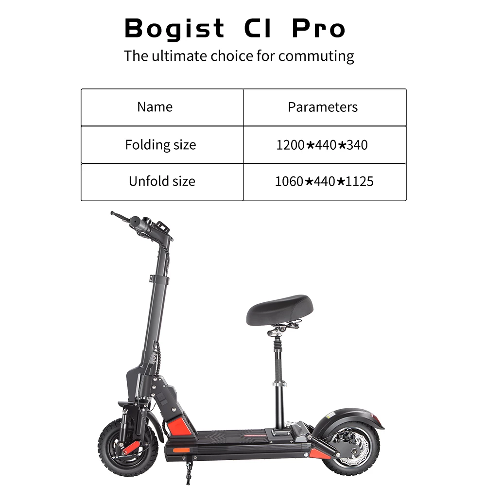 Buy π BOGIST C1 PRO Folding Electric Scooter 10" Tire 500W Motor 48V 13Ah Battery Smart BMS Disc Brake Max Speed 45KM/h LCD Display 40-45KM Long Range with Removable Seat - Black π₯ - Image 6